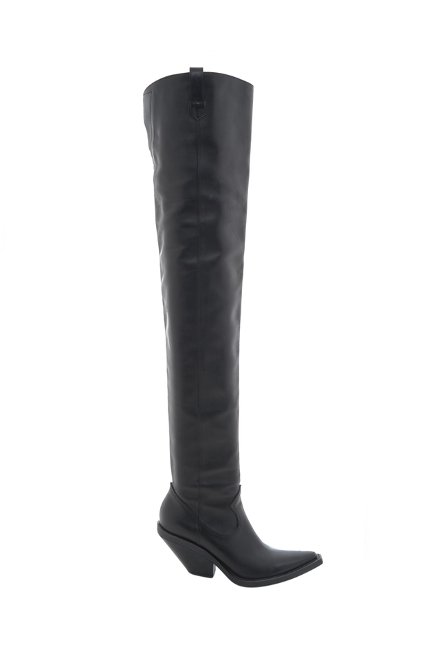  Givenchy Thigh High Black Leather Western Style Boots