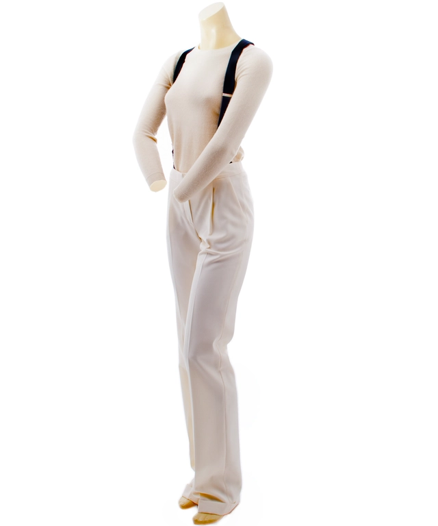 Christian Dior Off-White Wool Trousers with Suspenders