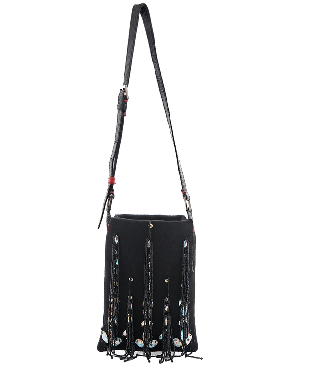 Valentino Garavani Black Felt Fringed Evening Bag