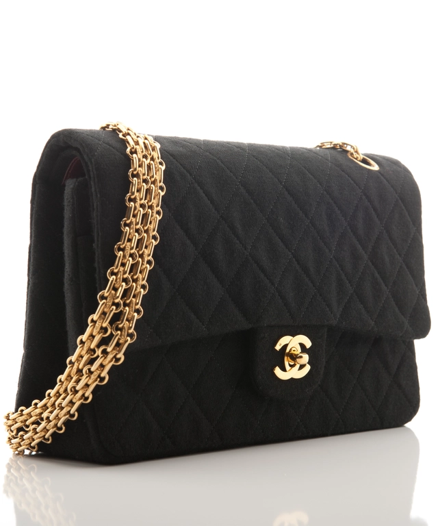 Chanel Dubbele Flap Schoudertas in Zwarte Jersey