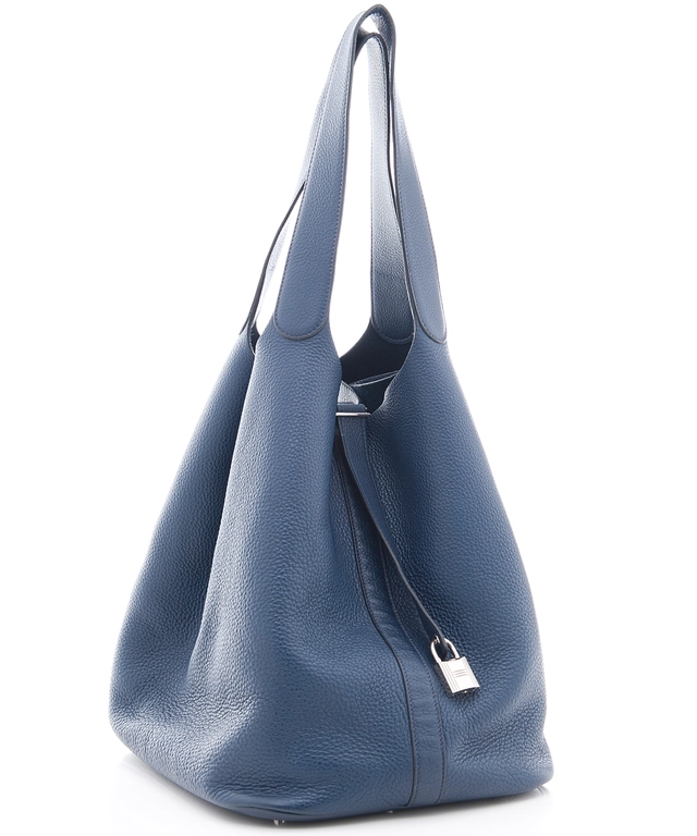 Hermès 'Picotin Lock TGM' Bag in Blue Clemence Leather