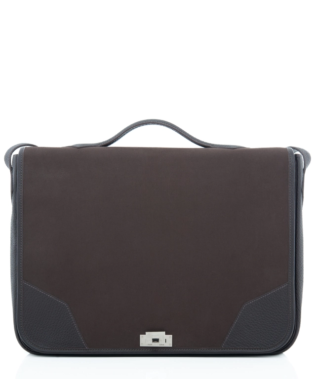Hermès Musette in Coffee Brown Color Leather and Canvas