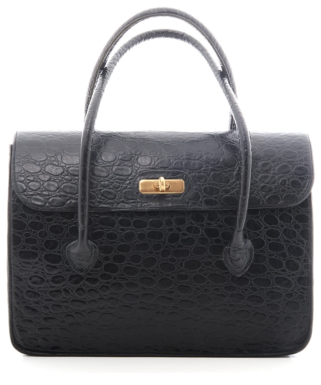 Mulberry Vintage Handbag in Black Croc Embossed Leather