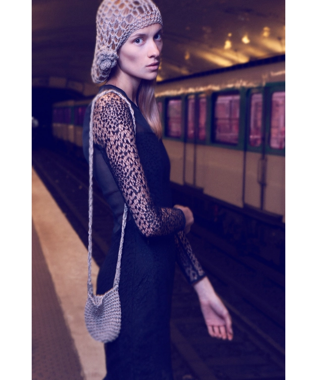 Shimmery Silver Slouchy Beret with Purse