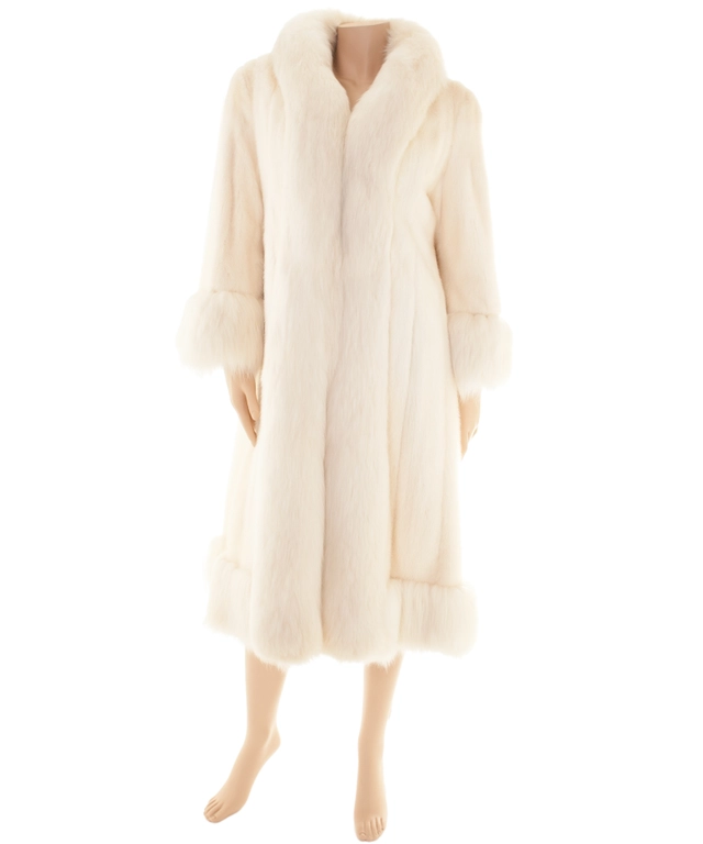 White Mink Full Length Coat with Fox Trim