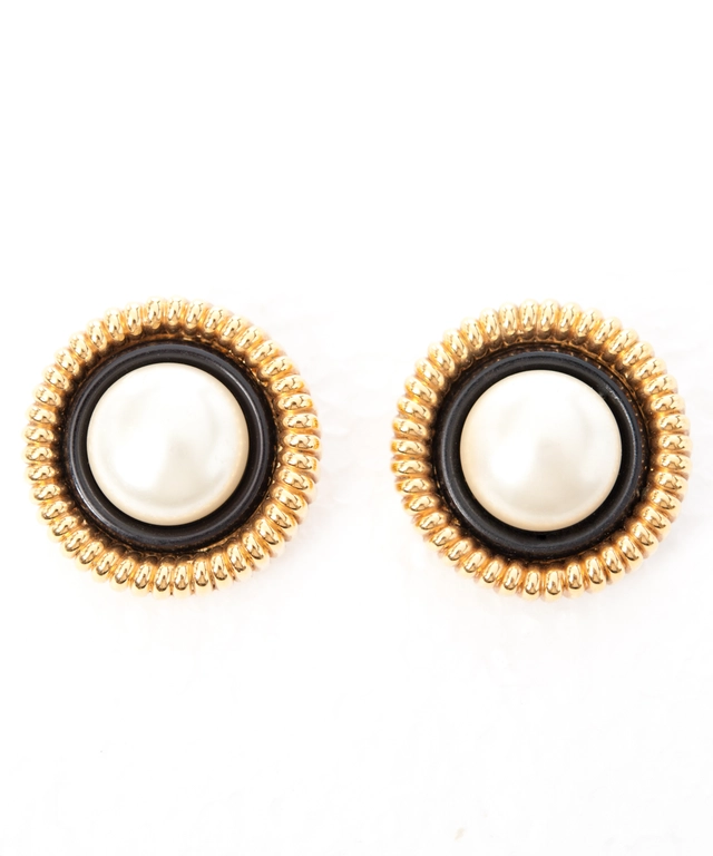 Chanel Round Clip On Earrings with Faux Pearl