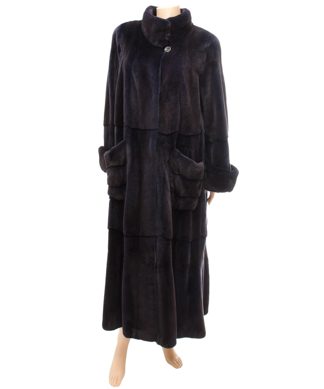 Bloder Pelz Long Length Aubergine Plucked Female Mink Fur Coat