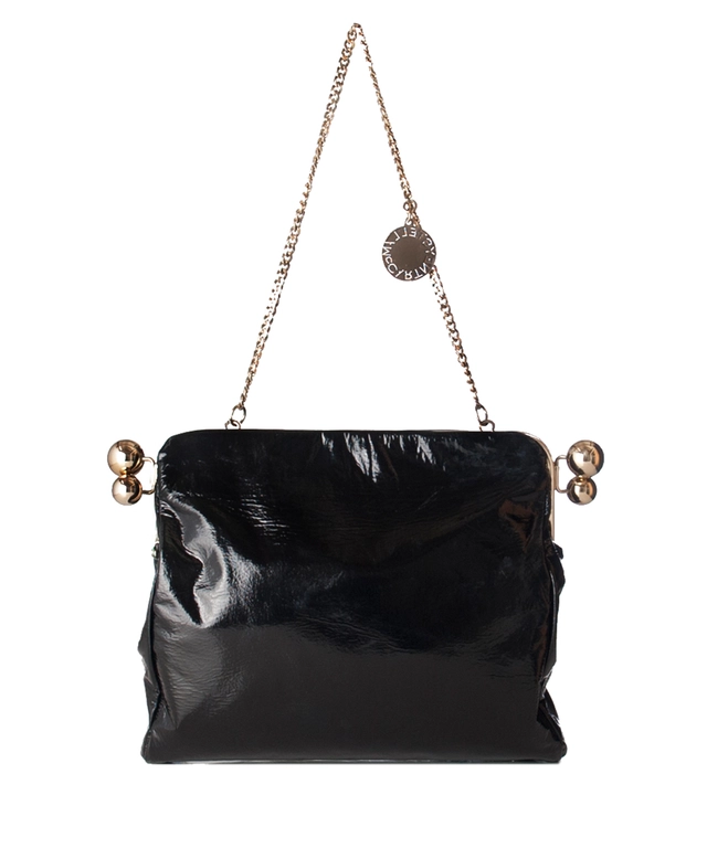 Stella McCartney Black Crinkly Patent Piercing Clutch/Shoulder Bag