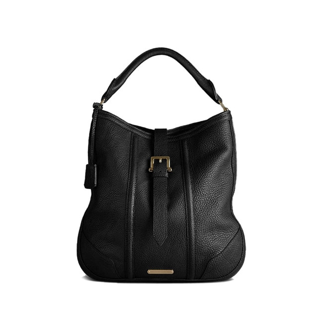 Burberry Black Leather Stitch Detail Hobo