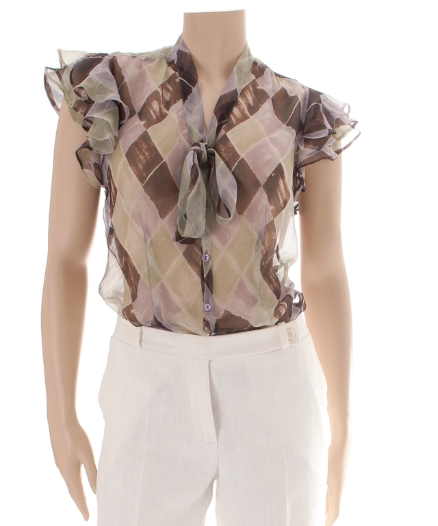 Jean Paul Gaultier Femme Multicolor Silk Bow Tie Blouse