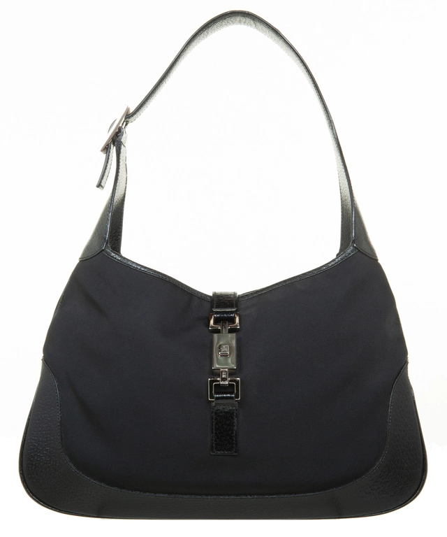 Gucci Jackie O Bag Black Twill Shoulder Bag Small