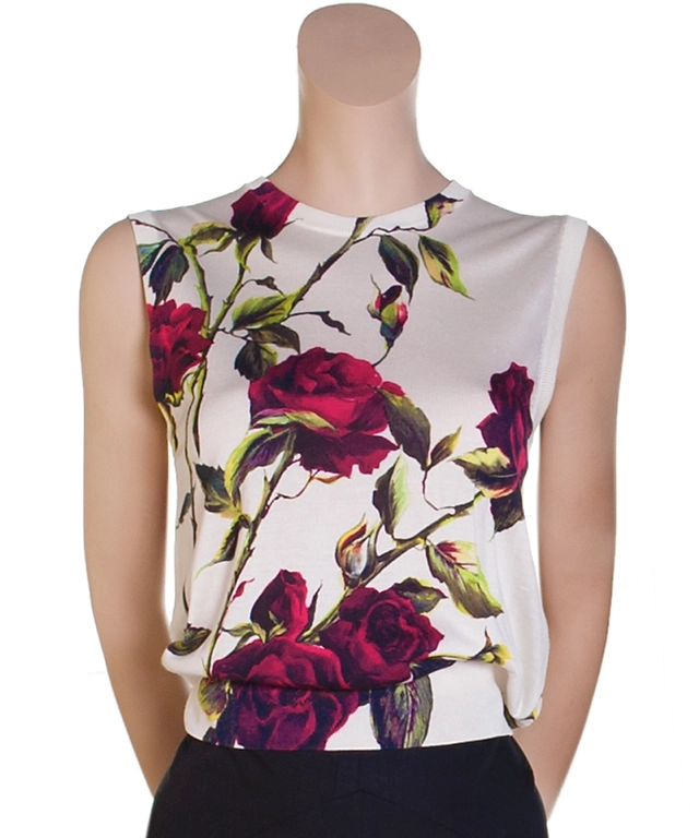Dolce & Gabbana Silk Rose-Print Sleeveless Top
