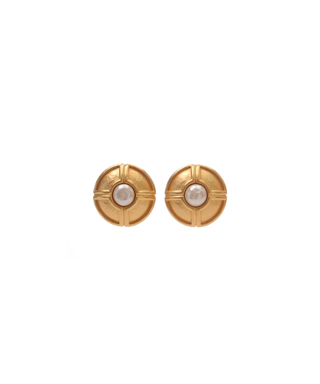 Karl Lagerfeld Round Faux Pearl Clip On Earrings