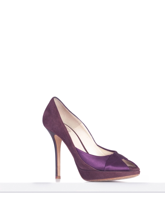 Christian Dior Twist Front Violet Purple Satin & Suede Miss Dior Peep Toe Pumps