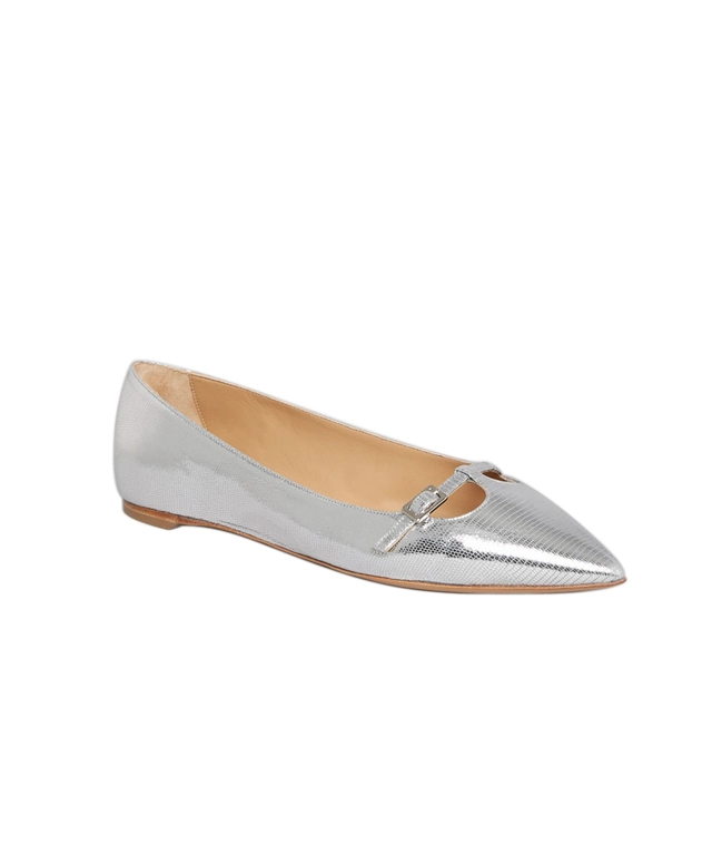 Salvatore Ferragamo Patty C Silver Pointed Toe Flats