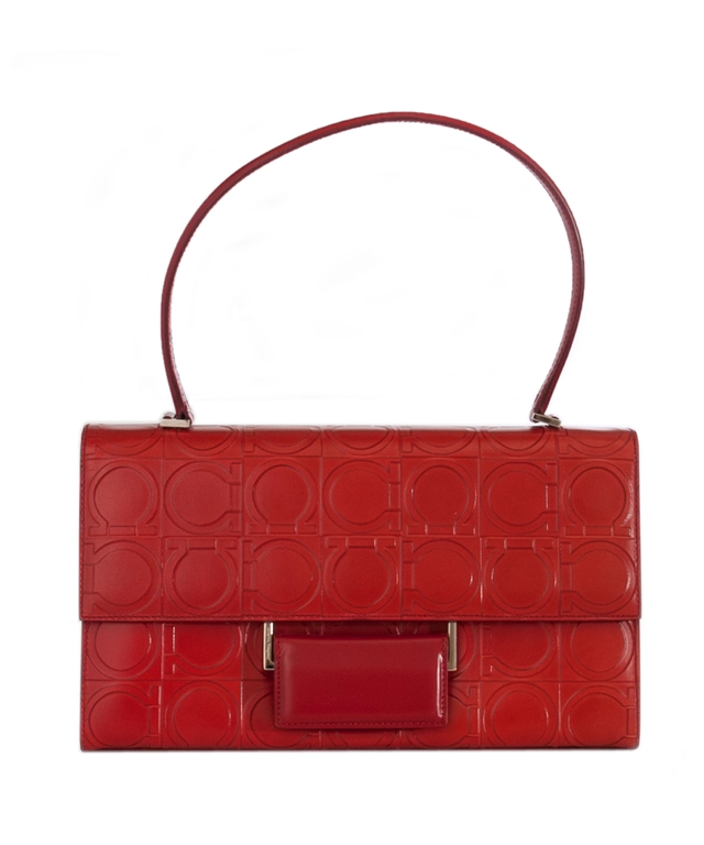 Salvatore Ferragamo Red Leather Gancini Flap Bag