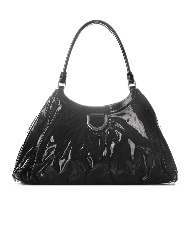 Gucci Black Patent Leather D Ring Hobo Bag