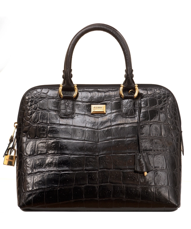 Gianfranco Ferre Black Croc Embossed Leather Handbag