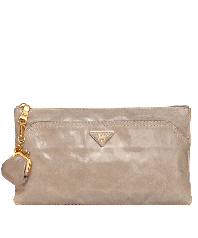 Prada Vitello Shine Pochette in Pomice Leer