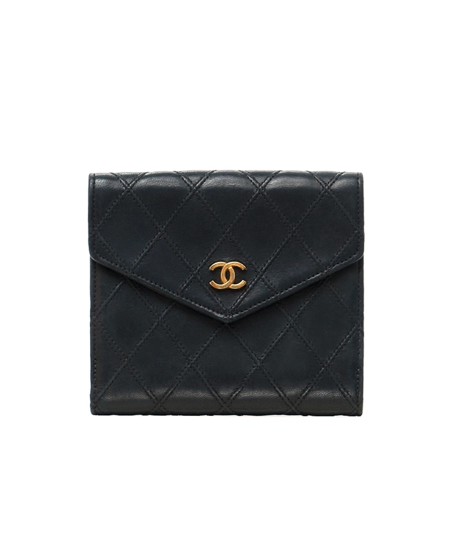 Chanel Zwart Lederen Portemonnee