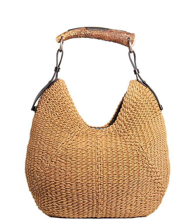 Yves Saint Laurent Woven Straw Mombasa Horn Hobo Bag