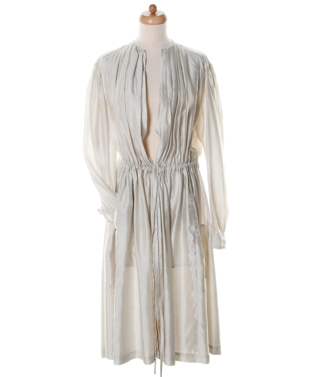 SS 2006 Dries van Noten Runway Pearl Grey Silk Coat