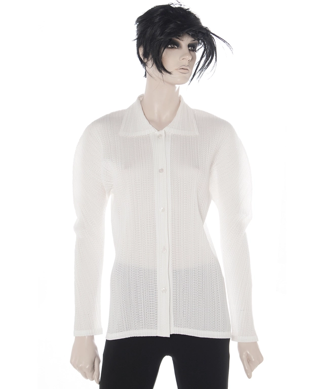 Issey Miyake White Balloon Sleeve Pleated Blouse
