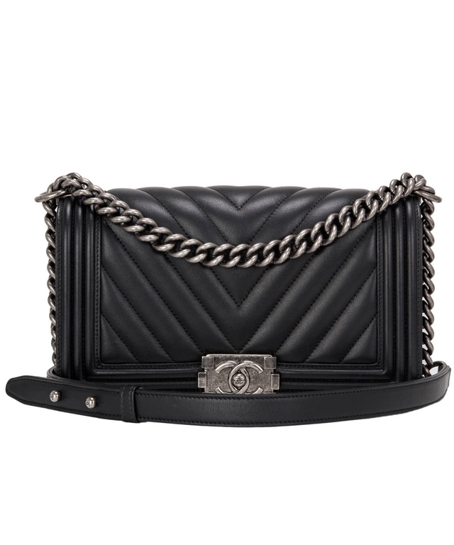 Chanel Black Chevron Quilted Boy Bag New Medium