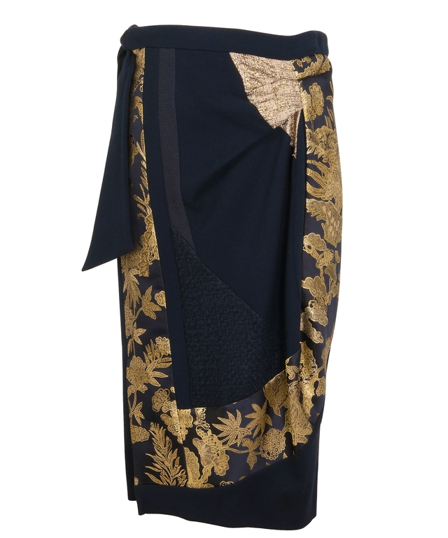 Dries van Noten Black Wool Skirt with Gold Embellishment