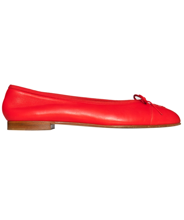 Chanel Red Leather CC Cap Toe Ballet Flats