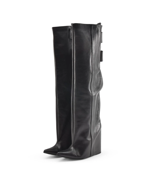 Balenciaga Black Leather Hidden Wedge Boots