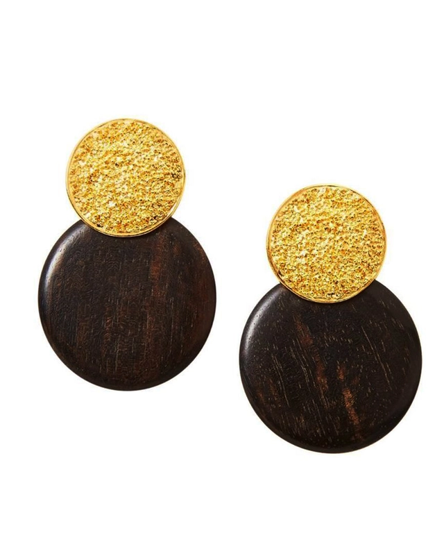 Yves Saint Laurent Wood Disc Dangling Clip On Earrings