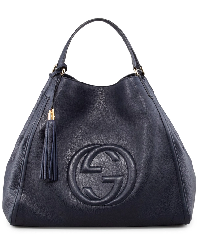 Gucci Navy Blue Soho Leather Shoulder Bag Large