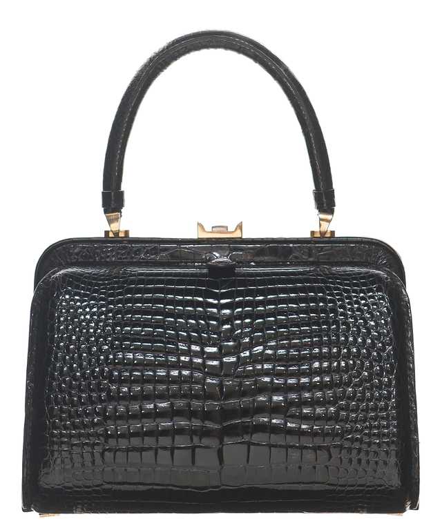 Vintage Black Crocodile Belly Skin Handbag