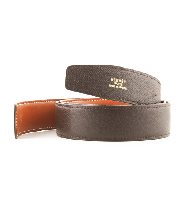 Hermès 32mm Reversible Dark Brown / Rust Brown Leather Belt Strap