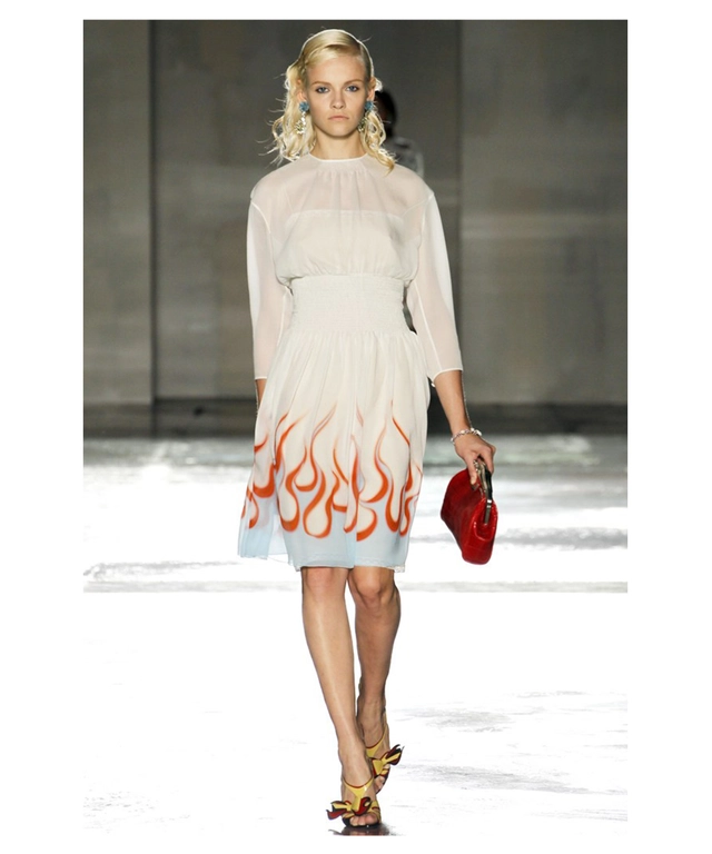Prada Flame Print Silk Chiffon Dress - Runway