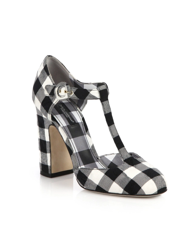 Dolce & Gabbana Gingham Brocade T-bar Pumps