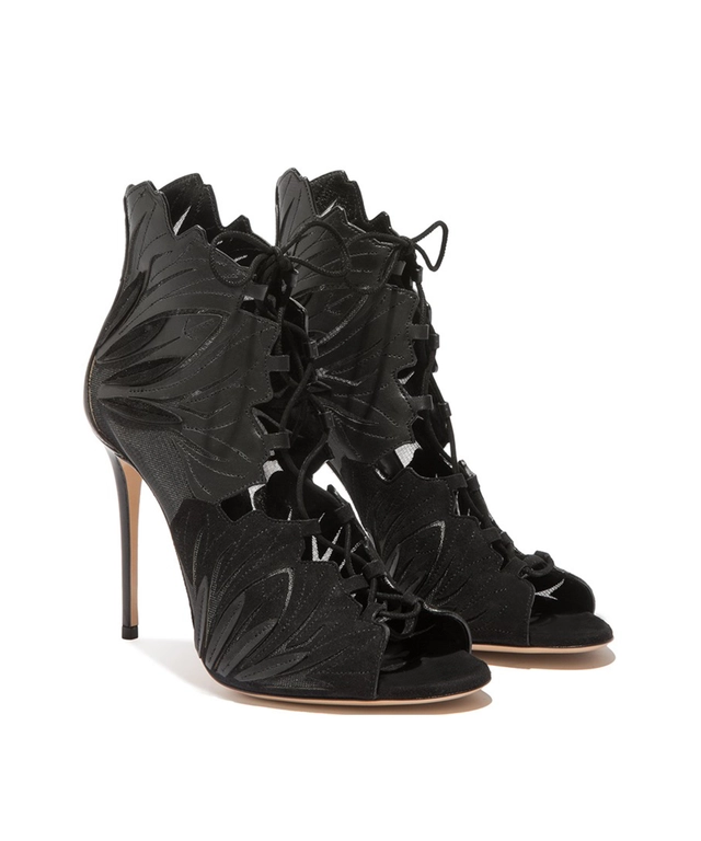 Casadei Black Leather Lace-Up Sandals