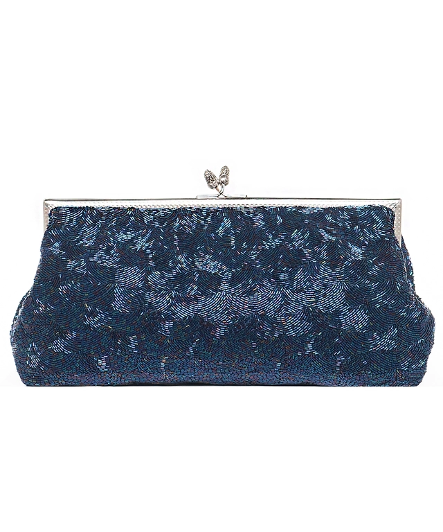 Vintage Iridescent Blue Beaded Frame Clutch