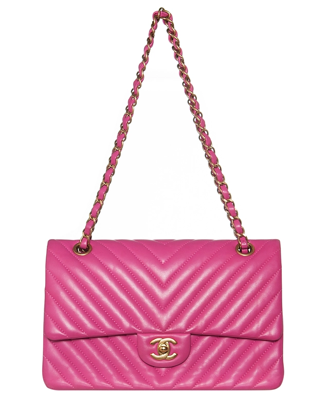 Chanel Pink Quilted Chevron Leather Classic Medium Double Flap Bag
