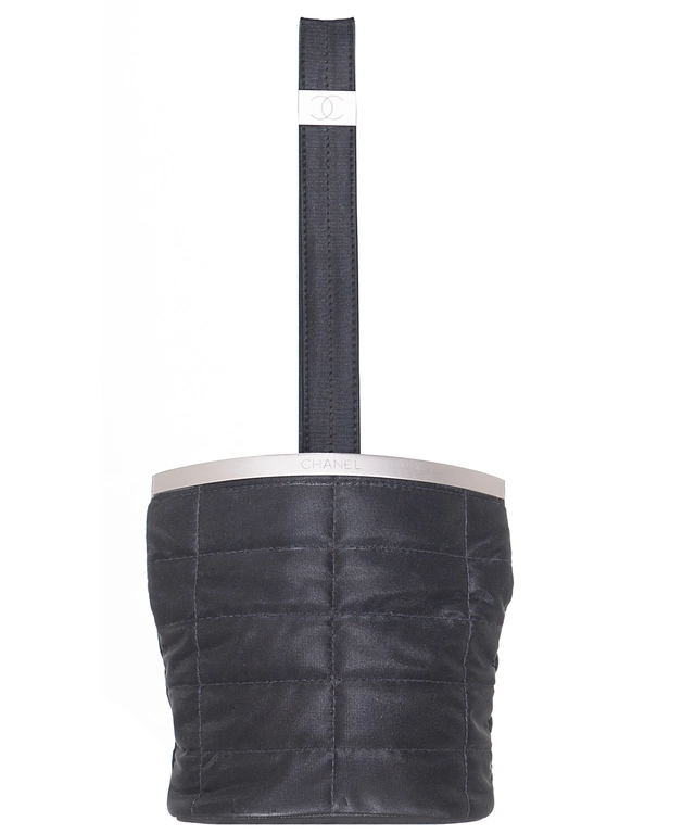 Vintage Chanel Dark Gray Quilted Nylon Silver Tone Trim Wristlet