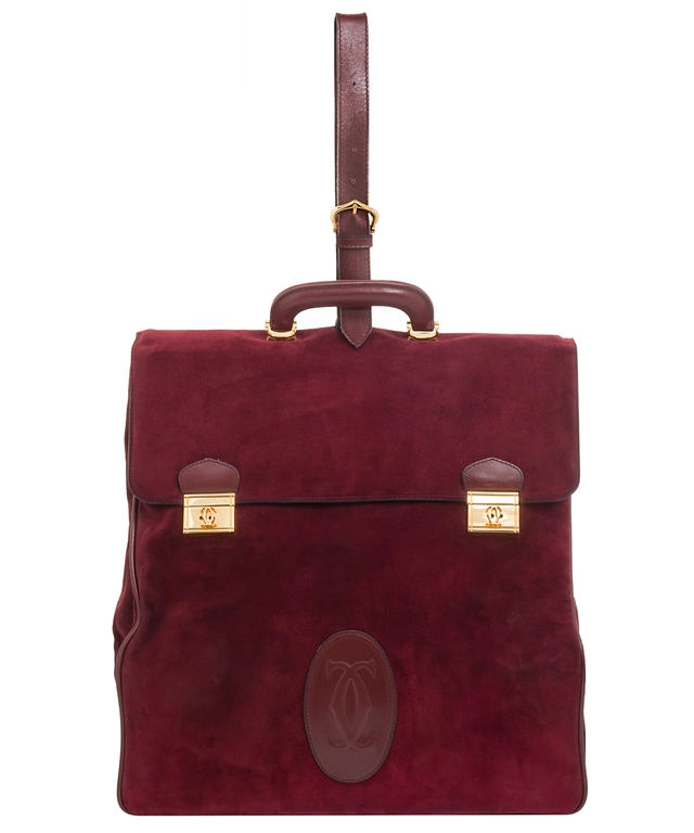 Les Must de Cartier Vintage Burgundy Suède Messenger Bag from the 'Orient Collection'