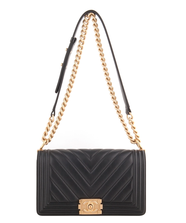 Chanel Black Chevron Quilted Medium Boy Bag