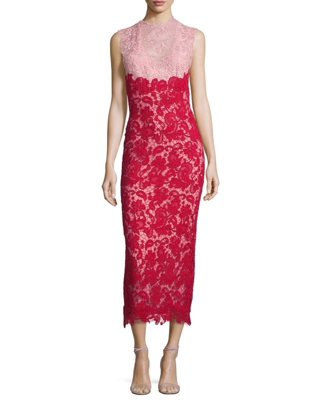 Monique Lhuillier Bicolor Floral Lace Sheeth Dress