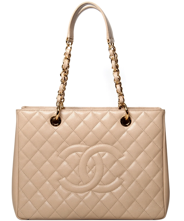 Chanel GST Shopper Tote in Beige Caviar Leder