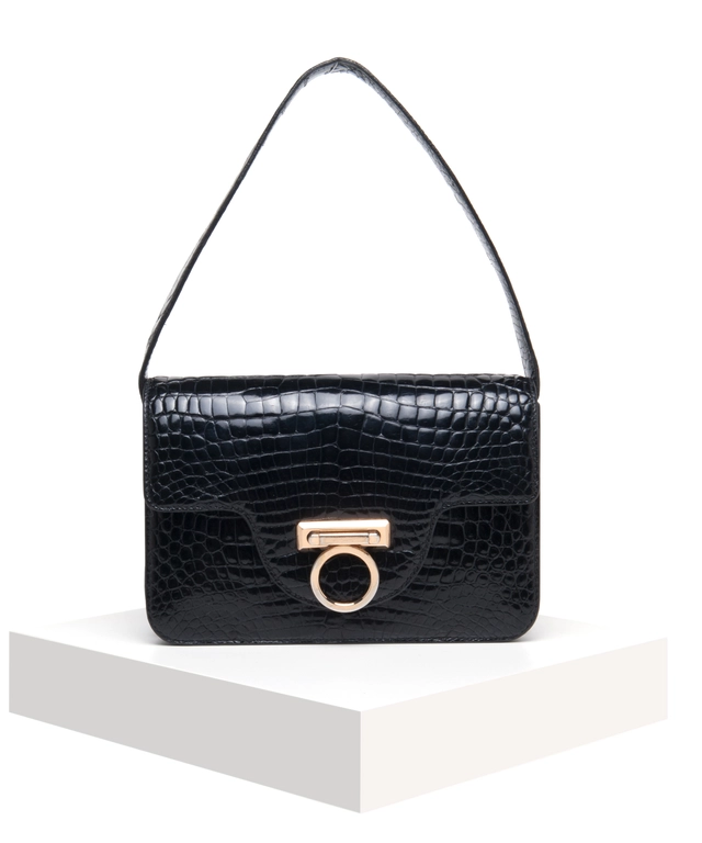 Gucci Vintage Black Crocodile Skin Shoulder Bag