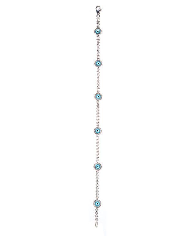 Aaron Basha White Gold Six Mini Diamond Evil Eye Station Bracelet