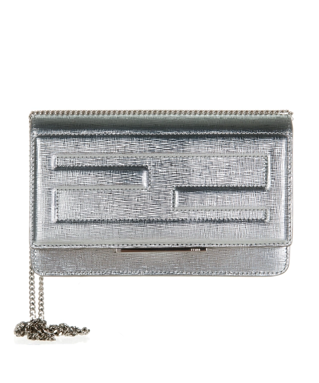 Fendi Tube Wallet On Chain in Silver Leather