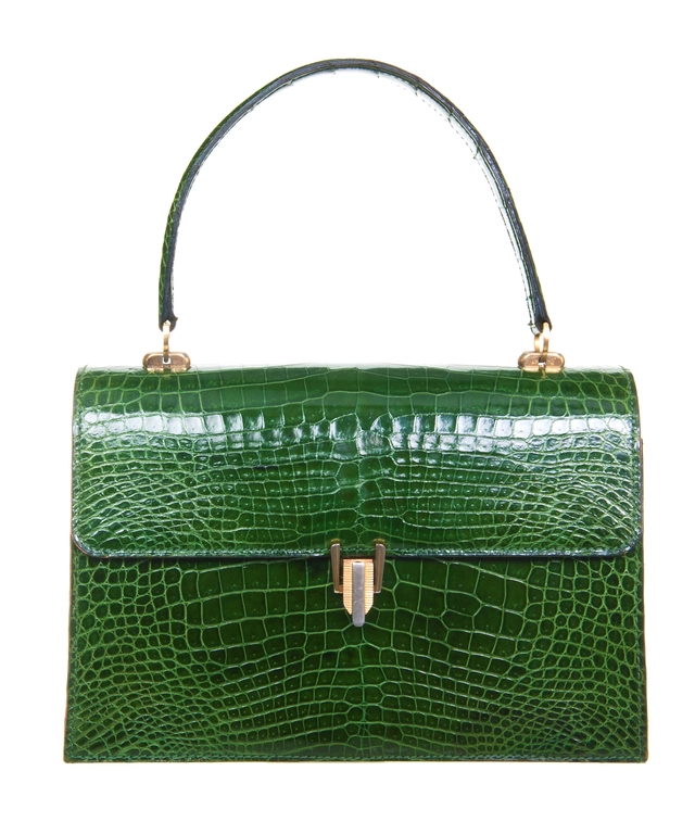 Vintage Emerald Green Crocodile Box Top Handle