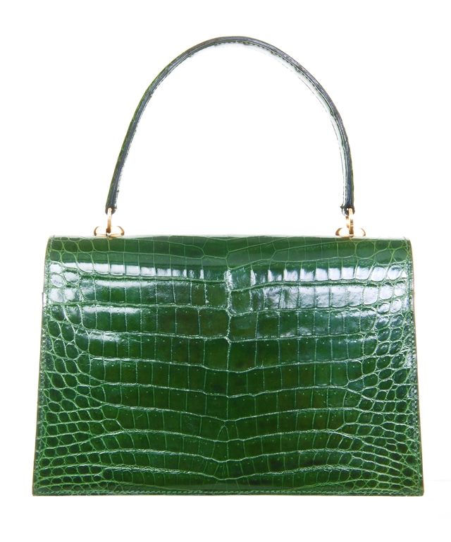 Vintage Emerald Green Crocodile Box Top Handle - image 2
